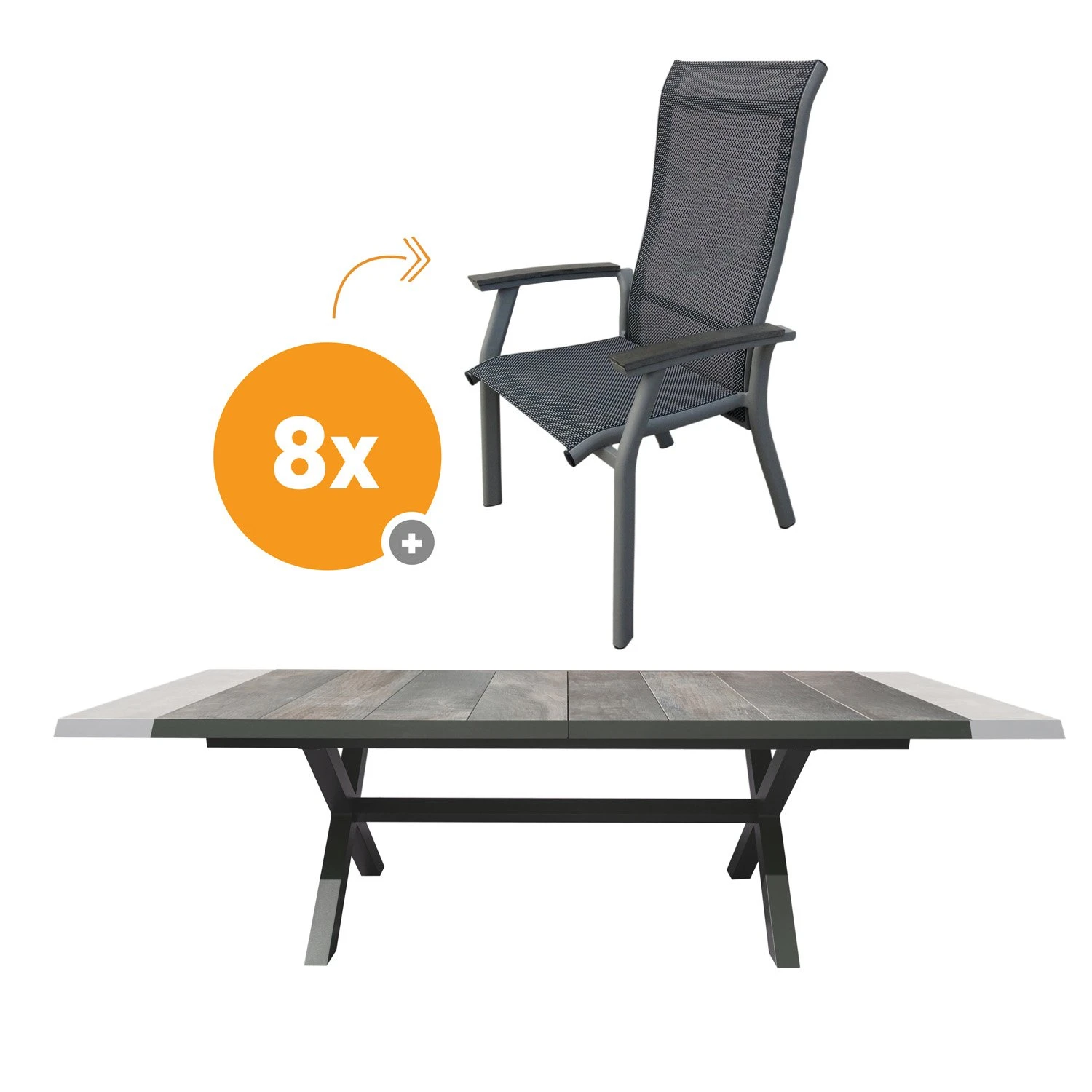 Royal Seasons SEVILLA Uitschuifbare Dining Set Met 8 Stoelen